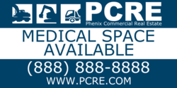Dark Blue Background With Middle White Stripe Inverse Text Medical Space Available Banner
