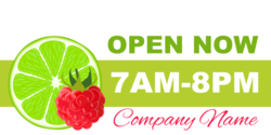 Lime Raspberry Open Now Banner With Hours