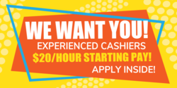 Now Hiring Cashiers Banner